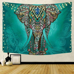 Lofaris Blue Abstract And Color Bohemian Elephant Wall Tapestry