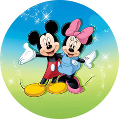 Lofaris Blue And Cyan Cartoon Mouse Round Birthday Backdrop