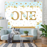 Load image into Gallery viewer, Lofaris Blue And Floral Happy 1St Birthday Backdrop For Boy