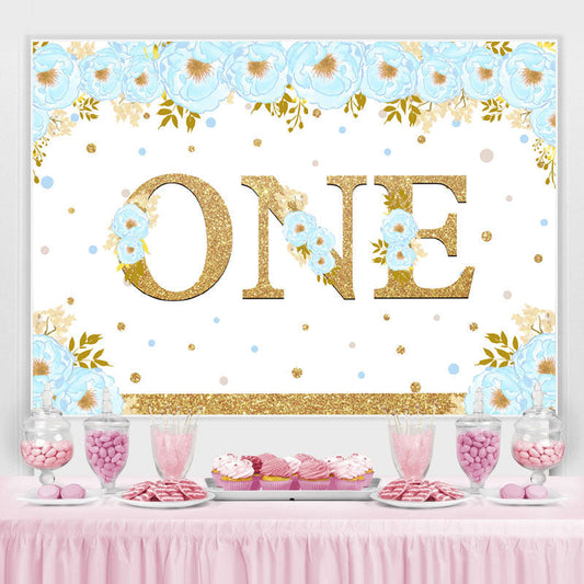 Lofaris Blue And Floral Happy 1St Birthday Backdrop For Boy