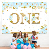 Load image into Gallery viewer, Lofaris Blue And Floral Happy 1St Birthday Backdrop For Boy