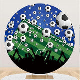 Load image into Gallery viewer, Lofaris Blue And Football Field Round Happy Holiday Backdrop