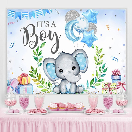 Lofaris Blue And Glitter Balloon Elephant Baby Shower Backdrop