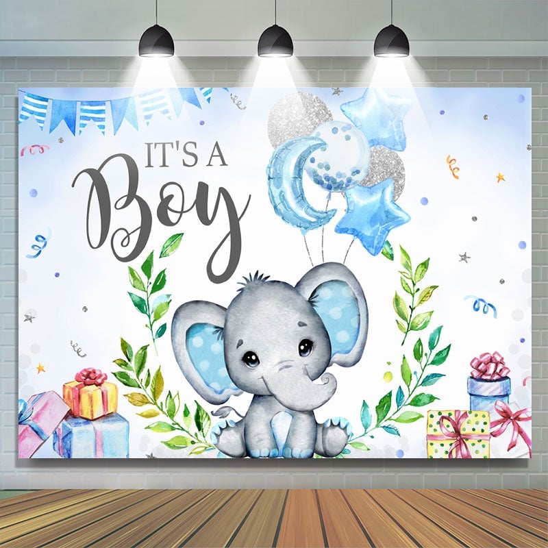 Lofaris Blue And Glitter Balloon Elephant Baby Shower Backdrop