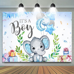 Lofaris Blue And Glitter Balloon Elephant Baby Shower Backdrop