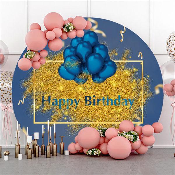 Lofaris Blue And Glitter Balloon Round Happy Birthday Backdrop