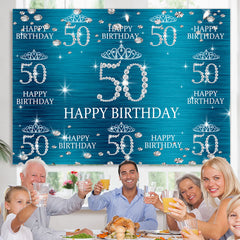 Lofaris Blue And Glitter Bokeh Happy 50Th Birthday Backdrop