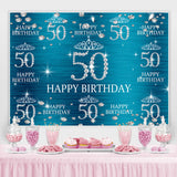 Load image into Gallery viewer, Lofaris Blue And Glitter Bokeh Happy 50Th Birthday Backdrop