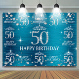 Load image into Gallery viewer, Lofaris Blue And Glitter Bokeh Happy 50Th Birthday Backdrop