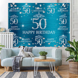 Load image into Gallery viewer, Lofaris Blue And Glitter Bokeh Happy 50Th Birthday Backdrop