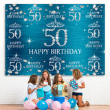 Load image into Gallery viewer, Lofaris Blue And Glitter Bokeh Happy 50Th Birthday Backdrop
