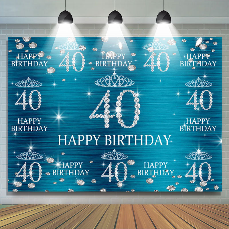 Lofaris Blue And Glitter Crown Happy 40Th Birthday Backdrop