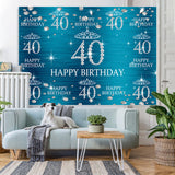 Load image into Gallery viewer, Lofaris Blue And Glitter Crown Happy 40Th Birthday Backdrop
