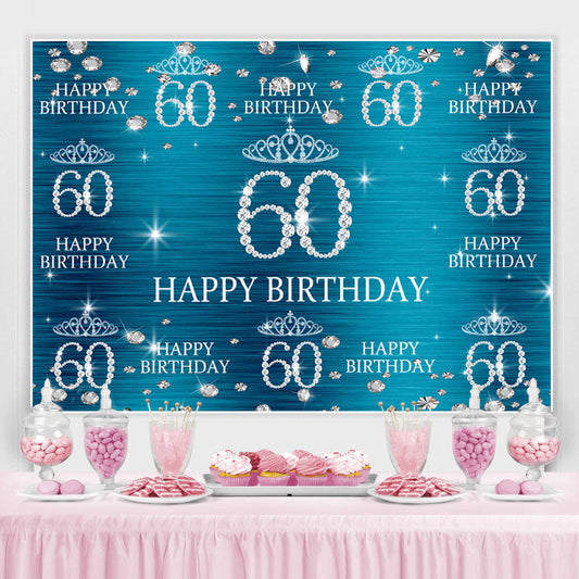 Lofaris Blue And Glitter Crown Happy 60Th Birthday Backdrop