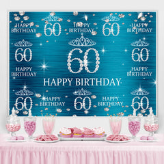 Lofaris Blue And Glitter Crown Happy 60Th Birthday Backdrop