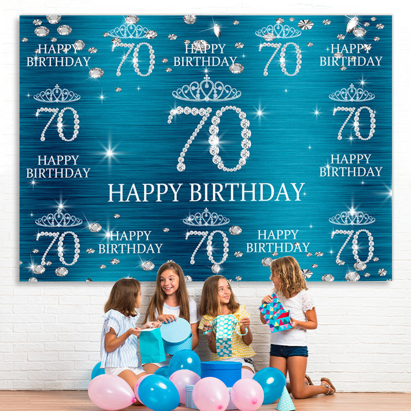Lofaris Blue And Glitter Crown Happy 70Th Birthday Backdrop