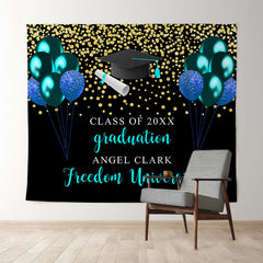 Lofaris Blue And Glitter Gold Balloons Graduation Backdrop