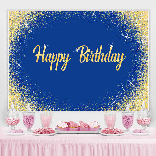 Lofaris Blue And Gold Glitter Birthday Backdrop For Decoration