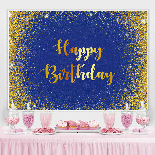 Lofaris Blue And Gold Glitter Happy Birthday Theme Backdrop