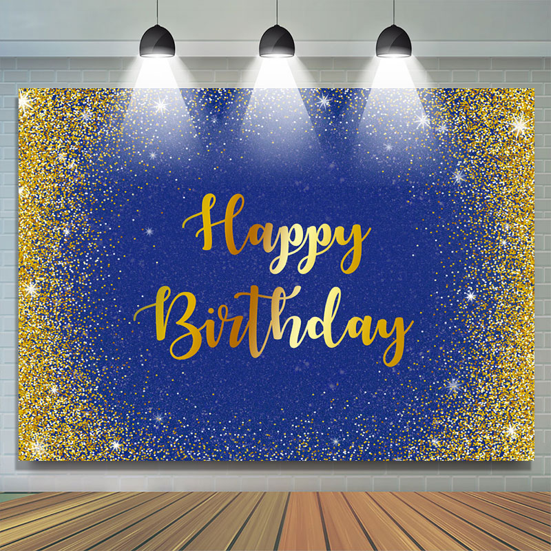 Lofaris Blue And Gold Glitter Happy Birthday Theme Backdrop