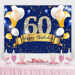 Lofaris Blue And Golden Balloon Happy 60Th Birthday Backdrop