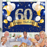 Load image into Gallery viewer, Lofaris Blue And Golden Balloon Happy 60Th Birthday Backdrop