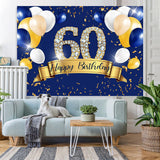 Load image into Gallery viewer, Lofaris Blue And Golden Balloon Happy 60Th Birthday Backdrop