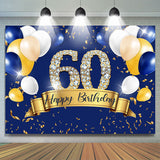 Load image into Gallery viewer, Lofaris Blue And Golden Balloon Happy 60Th Birthday Backdrop