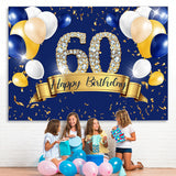 Load image into Gallery viewer, Lofaris Blue And Golden Balloon Happy 60Th Birthday Backdrop