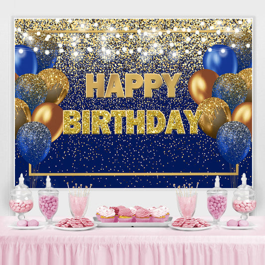 Lofaris Blue and Golden Balloon Lights Happy Birthday Backdrop