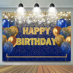 Lofaris Blue and Golden Balloon Lights Happy Birthday Backdrop
