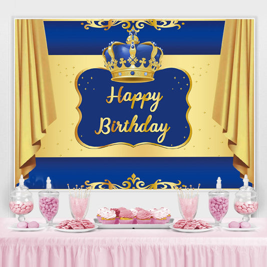 Lofaris Blue and Golden Crown Happy Birthday Party Backdrop