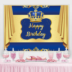 Lofaris Blue and Golden Crown Happy Birthday Party Backdrop