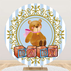Lofaris Blue And Golden Round Teddy Bear Baby Shower Backdrop