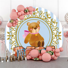 Lofaris Blue And Golden Round Teddy Bear Baby Shower Backdrop