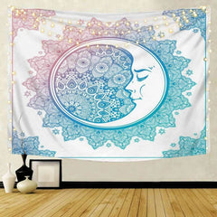Lofaris Blue And Light Purple Bohemian Mandala Moon Wall Tapestry