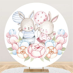 Lofaris Blue And Pink Ballon Rabbit Round Baby Shower Backdrop