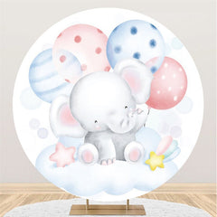 Lofaris Blue And Pink Ballons Round Elephant Baby Shower Backdrop