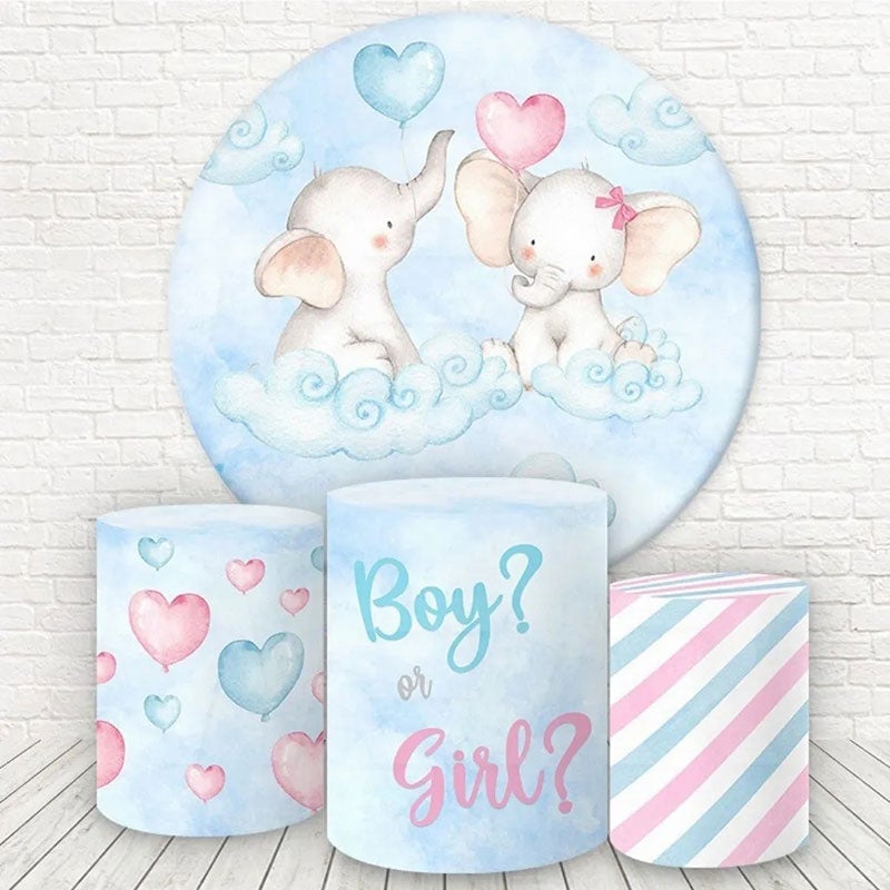 Lofaris Blue And Pink Elephant Round Baby Shower Backdrop Kit