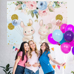 Lofaris Blue And Pink Floral Ballon Rabbit Baby Shower Backdrop
