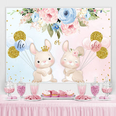 Lofaris Blue And Pink Floral Ballon Rabbit Baby Shower Backdrop
