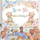 Load image into Gallery viewer, Lofaris Blue And Pink Flower Teddy Bear Baby Shower Backdrop
