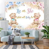 Load image into Gallery viewer, Lofaris Blue And Pink Flower Teddy Bear Baby Shower Backdrop