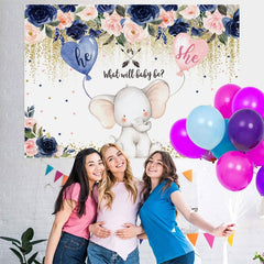 Lofaris Blue And Pink Flowers Elephant Baby Shower Backdrop