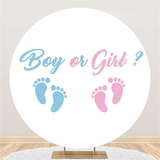 Lofaris Blue And Pink Footprints Circle Baby Shower Backdrop