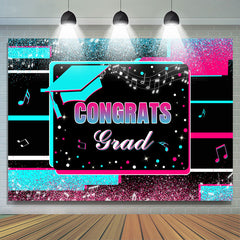 Lofaris Blue And Pink Glitter Congrats Grad Black Backdrop