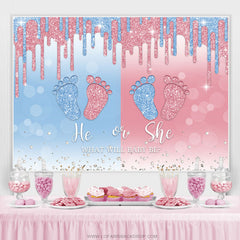 Lofaris Blue And Pink Glitter Foot He Or She Baby Shower Backdrop