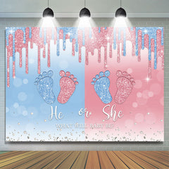 Lofaris Blue And Pink Glitter Foot He Or She Baby Shower Backdrop