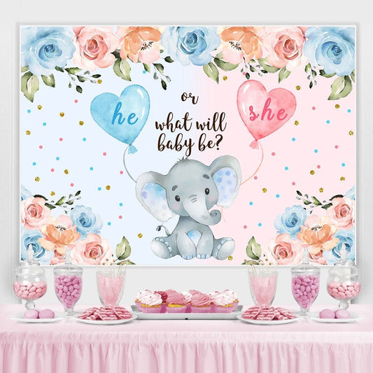 Lofaris Blue And Pink He Or She Elephant Baby Shower Backdrop