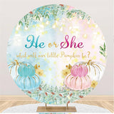 Load image into Gallery viewer, Lofaris Blue And Pink Pumpkin Light Round Baby Shower Backdrop